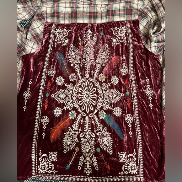 Johnny Was Plaid Embroidered Shirt | Size: L | Color: Burgandy - Picture 6 of 13